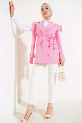 Beli İpli Yelek Pembe - Thumbnail