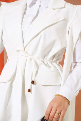 Beli İpli Yelek Ekru - Thumbnail