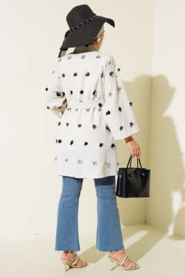 Püskül Detaylı Keten Kimono Siyah - Thumbnail