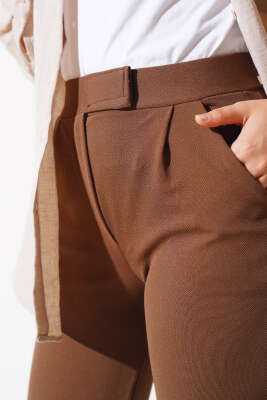 Cırtcırtlı Tek Pile Pantolon Kestane - Thumbnail