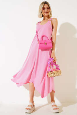 Pazarium - Halka Askılı Elbise Pembe