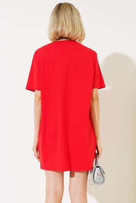 Uzun T-Shirt Kırmızı - Thumbnail