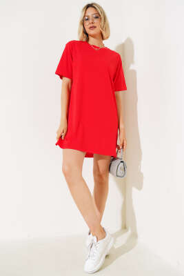 Uzun T-Shirt Kırmızı - Thumbnail