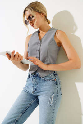 Krep Yelek Gri - Thumbnail