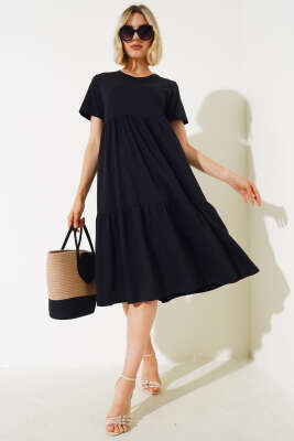 Pazarium - Süprem V Yaka Elbise Siyah