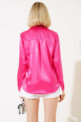 Saten Gömlek Fuşya - Thumbnail