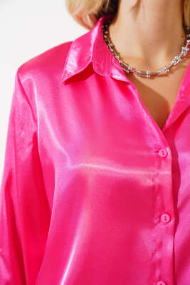 Saten Gömlek Fuşya - Thumbnail