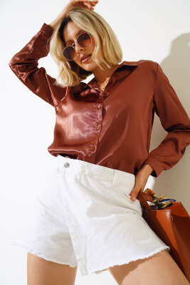 Saten Gömlek Kestane - Thumbnail