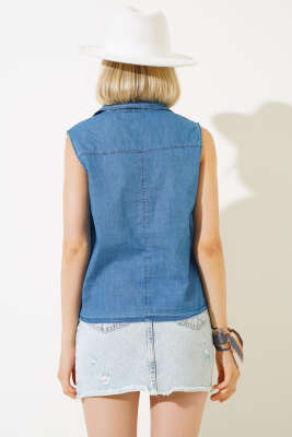 Kolsuz Kot Gömlek Mavi - Thumbnail