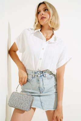 Pazarium - Fakir Kol Sim Çizgili Gömlek Ekru