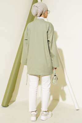 Yandan Bağlamalı Keten Kimono Çağla Yeşili - Thumbnail
