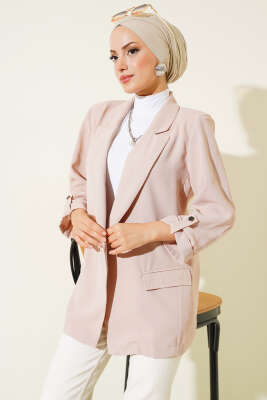 Pazarium - Kol Katlamalı Cep Detaylı Ceket Taş