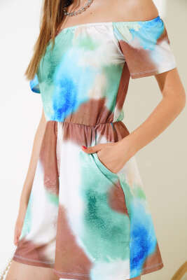 Dijital Baskılı Şort Tulum Kahve - Thumbnail