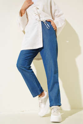 Duble Paça Bel Lastikli Kot Pantolon Kot - Thumbnail