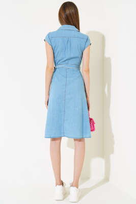 Boydan Düğmeli Midi Kot Elbise Kot Mavisi - Thumbnail