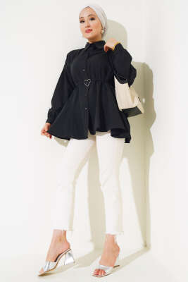 Kalp Tokalı Gömlek Siyah - Thumbnail