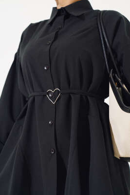 Kalp Tokalı Gömlek Siyah - Thumbnail