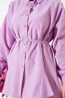 Kalp Tokalı Gömlek Lila - Thumbnail