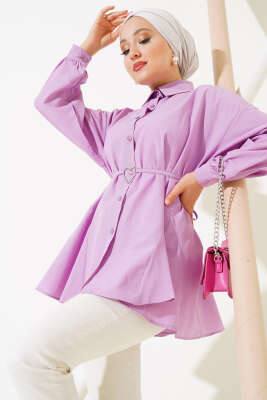 Kalp Tokalı Gömlek Lila - Thumbnail