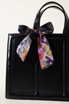 Fularlı Dikdörtgen Çanta Siyah - Thumbnail