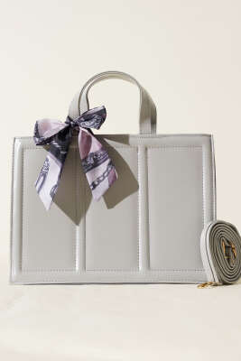 Fularlı Dikdörtgen Çanta Gri - Thumbnail