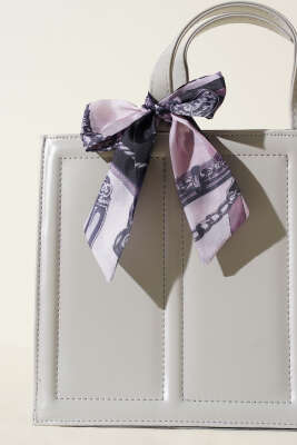 Fularlı Dikdörtgen Çanta Gri - Thumbnail