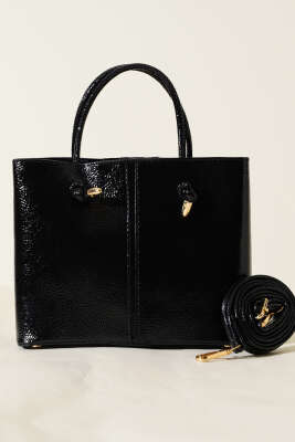 Dikiş Detaylı Kadın El Çantası Siyah Kroko - Thumbnail