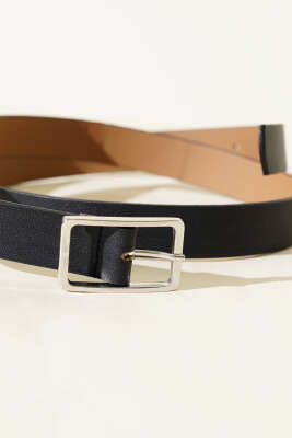 Dikdörtgen Tokalı Kemer Siyah Gümüş - Thumbnail