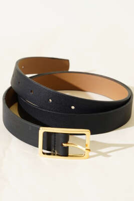 Dikdörtgen Tokalı Kemer Siyah Gold - Thumbnail