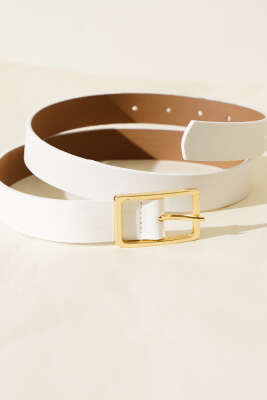 Dikdörtgen Tokalı Kemer Beyaz - Thumbnail