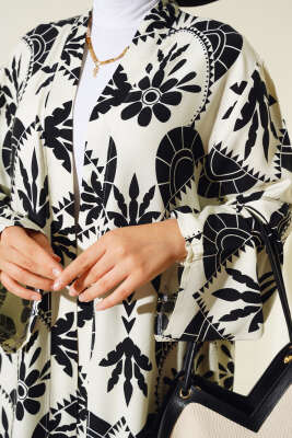 Etnik Desen Kimono İkili Takım Ekru - Thumbnail