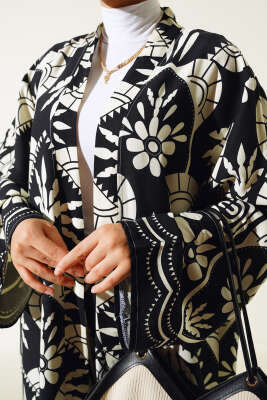 Etnik Desen Kimono İkili Takım Siyah Ekru - Thumbnail