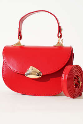 Pazarium - Gold Detaylı Baget Çanta Kırmızı