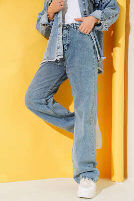 Pazarium - Boru Paça Orta Mavi Kar Jean Pantolon