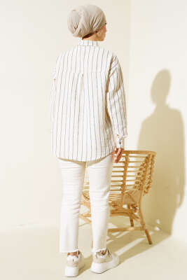 Cepli Çizgili Müslin Gömlek Siyah - Thumbnail