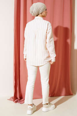 Cepli Çizgili Müslin Gömlek Fuşya - Thumbnail