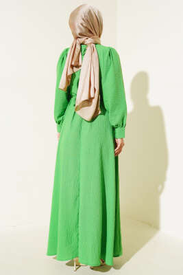 Kendinden Kuşak Bağlamalı Elbise Yeşil - Thumbnail