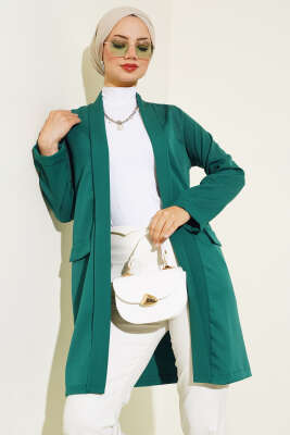Pazarium - Kol Katlamalı Uzun Ceket Zümrüt