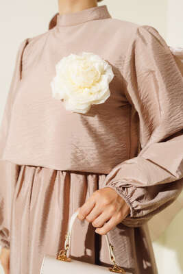 Balon Kol Etekli İkili Takım Bej - Thumbnail