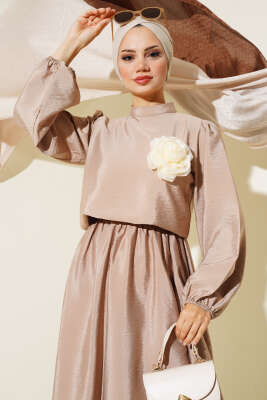 Balon Kol Etekli İkili Takım Bej - Thumbnail