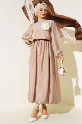 Balon Kol Etekli İkili Takım Bej - Thumbnail