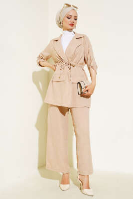 Pazarium - Ceketli Keten Takım Bisküvi