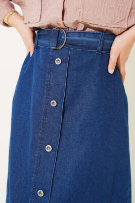 Dantel Detaylı Kot Etek Lacivert - Thumbnail