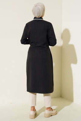 Dikiş Detaylı Bel İpli Tunik Siyah - Thumbnail