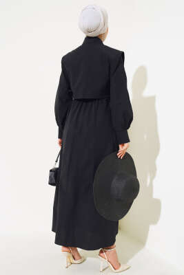 Yelekli Terikoton Elbise Siyah - Thumbnail