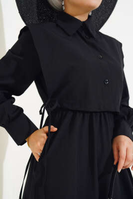 Yelekli Terikoton Elbise Siyah - Thumbnail