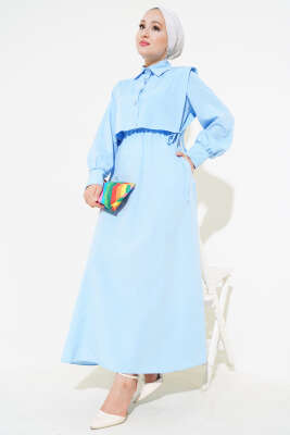 Yelekli Terikoton Elbise Bebe Mavi - Thumbnail