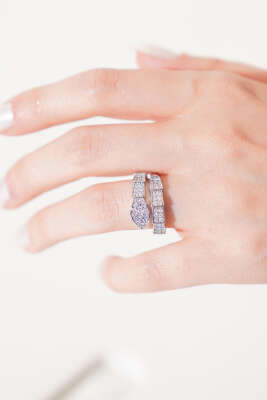 Taşlı Yılan Ayarlanabilir Yüzük Gümüş - Thumbnail