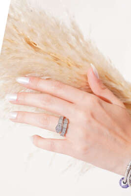 Taşlı Yılan Ayarlanabilir Yüzük Gümüş - Thumbnail