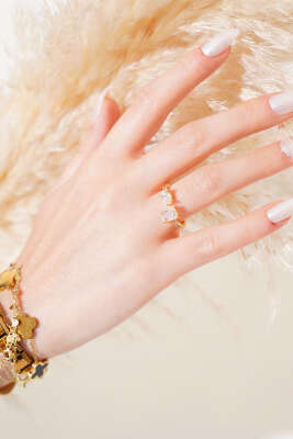 Parlak Taşlı Ayarlanabilir Yüzük Gold - Thumbnail